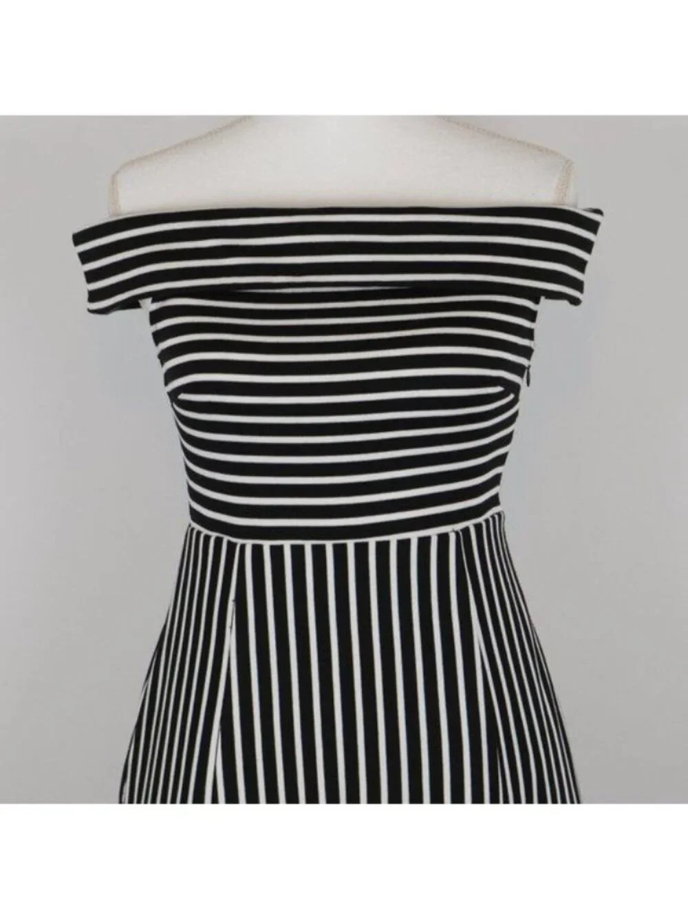 Banana Republic Women's Size 2 Black White Stripe Off The Shoulder Midi Dress